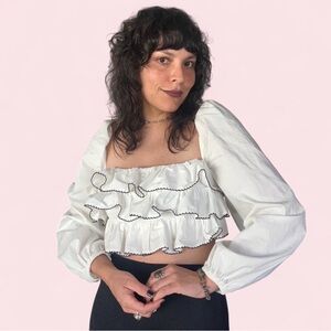 C/MEO white ruffle crop top